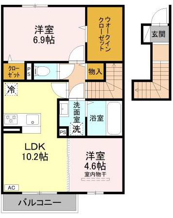 D-ROOM 天が岡(2LDK/2階)の間取り写真