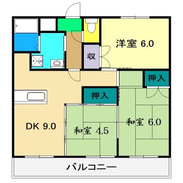 セゾンSAKAMOTOIII(3DK/2階)の間取り写真