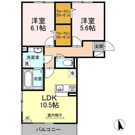 ソレール ヴィラ II A棟(2LDK/3階)の間取り写真
