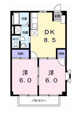 カーサ西野(2DK/1階)の間取り写真