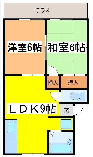 北宮ハイツ(2LDK/1階)の間取り写真