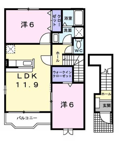 デルソーレA(2LDK/2階)の間取り写真