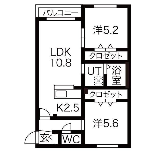 コルティーレ曙B(2LDK/1階)の間取り写真