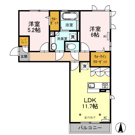 ロイジェントパークス レイクタウン III K(2LDK/2階)の間取り写真