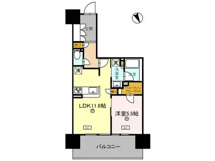 ウエリス姫路(1LDK/6階)の間取り写真