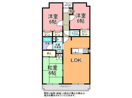 スカイヒルズ元吉田(3LDK/2階)の間取り写真