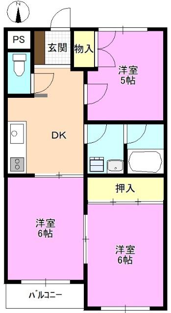 長瀬ロイヤルレジデンスB棟(3DK/4階)の間取り写真