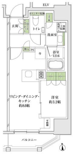 ザ・パークハビオ同心プレイス(1LDK/6階)の間取り写真