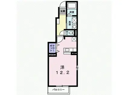 ウィスティリアI(ワンルーム/1階)の間取り写真