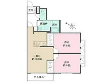 牛込神楽坂レジデンス(2LDK/2階)の間取り写真