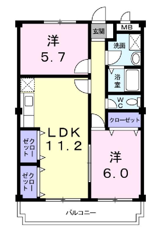 ニューマリッチ笹沖(2LDK/3階)の間取り写真