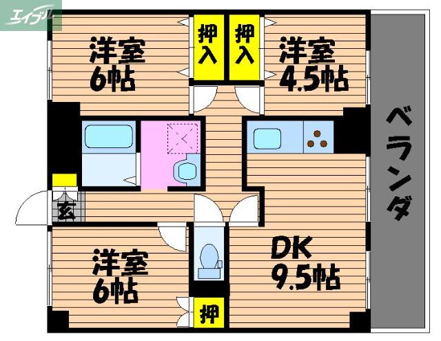 アンシャンテ岡山(3DK/4階)の間取り写真