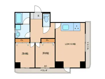 ヴェルフェリーク金池II(2LDK/2階)の間取り写真
