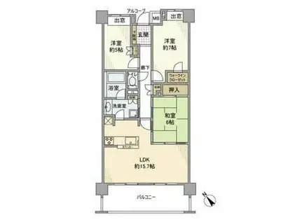 ライオンズ久米川 美彩の杜(3LDK/2階)の間取り写真