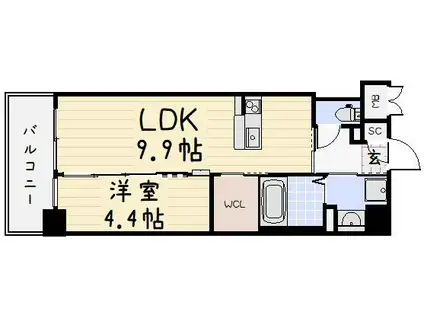 ウイングス三郎丸(1LDK/5階)の間取り写真