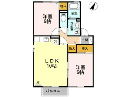 ヴィラフローラII(2LDK/2階)の間取り写真