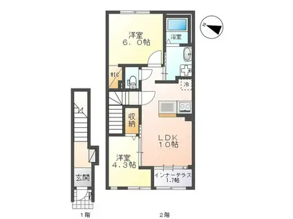 ベルコリーヌ八代(2LDK/2階)の間取り写真