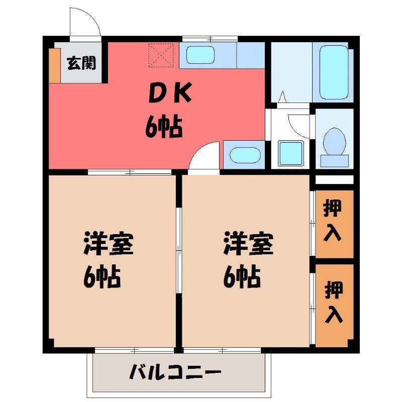 ハイ・マ-ト六本木(2DK/2階)の間取り写真