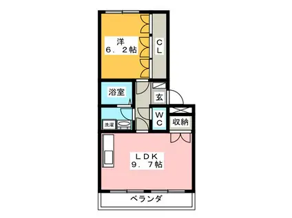 ふぁみーる B棟(1LDK/2階)の間取り写真