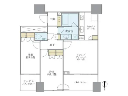 THE UMEDA TOWER(2LDK/22階)の間取り写真