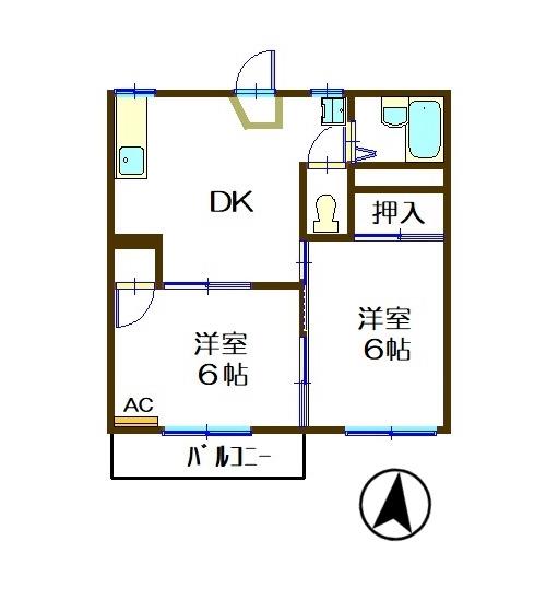 オリンポスA(2DK/1階)の間取り写真