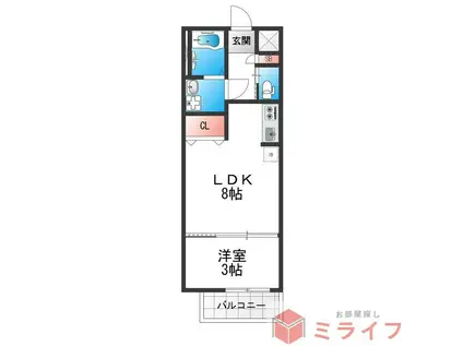 H-MAISON東住吉III(1LDK/2階)の間取り写真