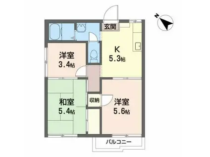 イーストコーヨーKEN(3K/2階)の間取り写真