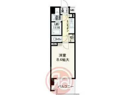 ビバーチェ鷺洲(1K/4階)の間取り写真