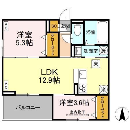 D-ROOM七曲II(2LDK/1階)の間取り写真