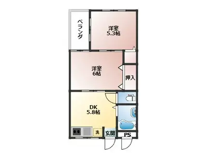 ハイムF(2DK/1階)の間取り写真