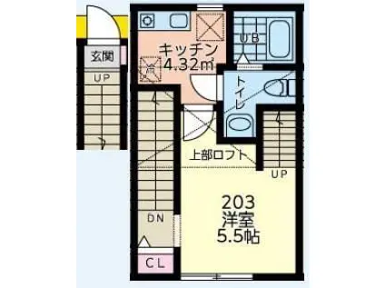 エルフォルク淵野辺(1K/2階)の間取り写真