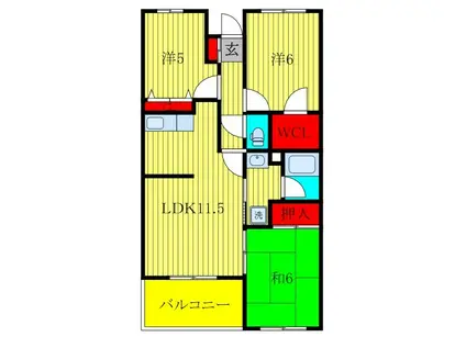 パティオス若葉(3LDK/2階)の間取り写真