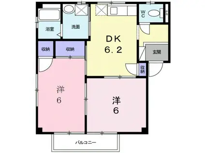 シーフォレストB(2DK/2階)の間取り写真