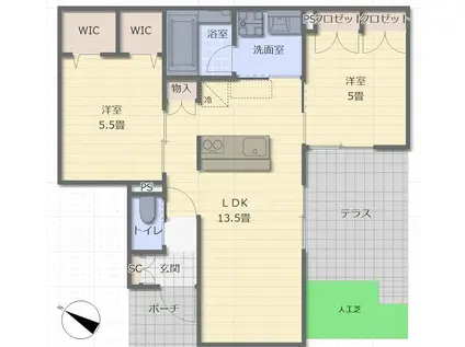 グラン・リュミエール(2LDK/1階)の間取り写真