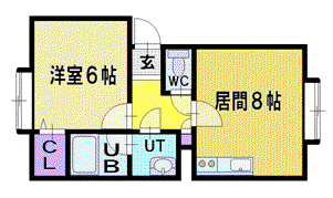 カステル北野(1DK/3階)の間取り写真
