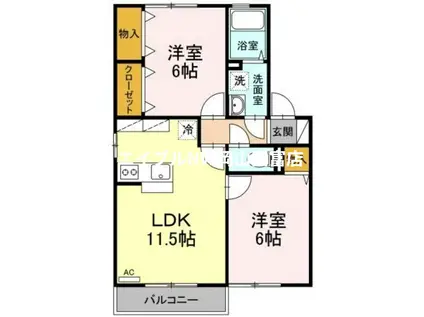 メルベーユコートB棟(2LDK/2階)の間取り写真