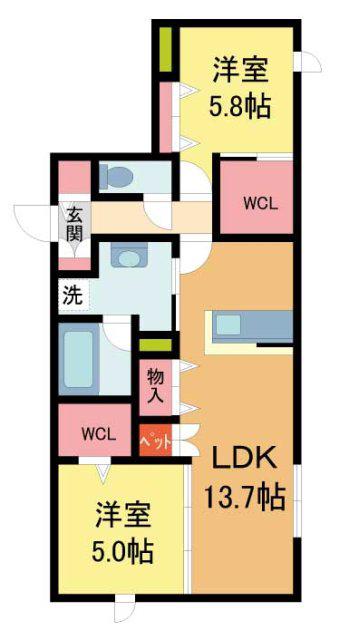 ベル アントレ 西宮(2LDK/1階)の間取り写真