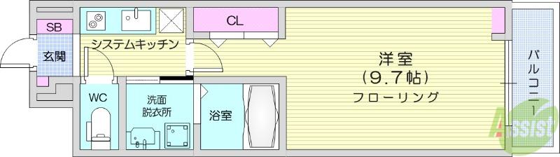 フェリシア南小泉(1K/2階)の間取り写真