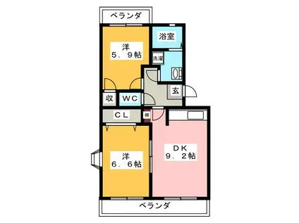 アンシャンテI(2DK/2階)の間取り写真