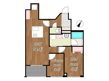 エムディア城西(2LDK/4階)の間取り写真