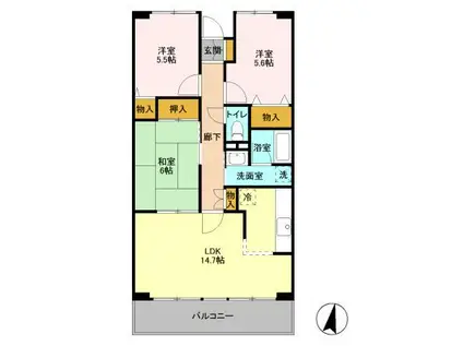 ルーチェ緑が丘A(3LDK/2階)の間取り写真