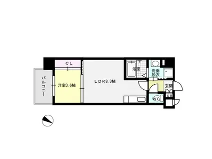 ヴェルデ博多サウス(1LDK/3階)の間取り写真