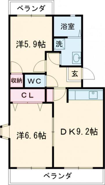 アンシャンテⅠ(2DK/2階)の間取り写真