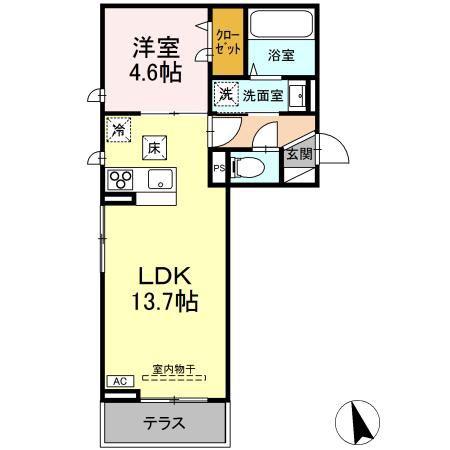 スカイハイ天神町(1LDK/1階)の間取り写真