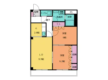 近鉄名古屋線 伊勢中川駅 徒歩45分 2階建 築21年(2LDK/2階)の間取り写真