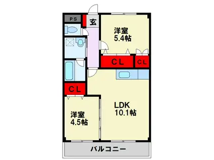 ヴィリアパス(2LDK/3階)の間取り写真