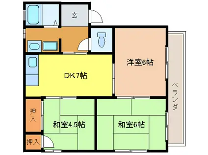 モアナパレスB棟(3DK/2階)の間取り写真