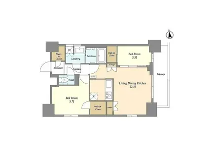 リビオメゾン浅草雷門(2LDK/13階)の間取り写真