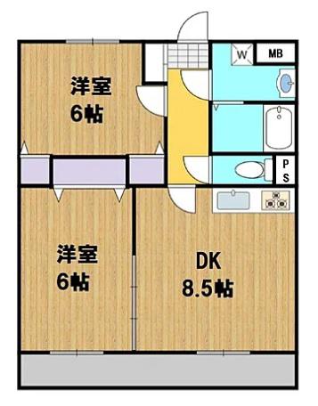 あんずマンション(2DK/2階)の間取り写真