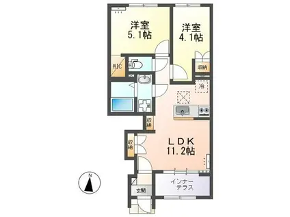 ラ・クラリエール(2LDK/1階)の間取り写真